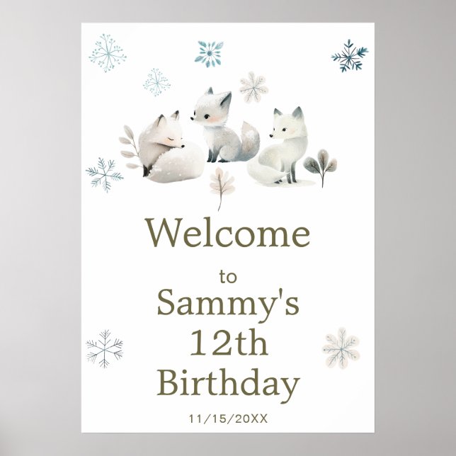 Cute Winter Arctic Wolf Birthday Party Poster (Front)