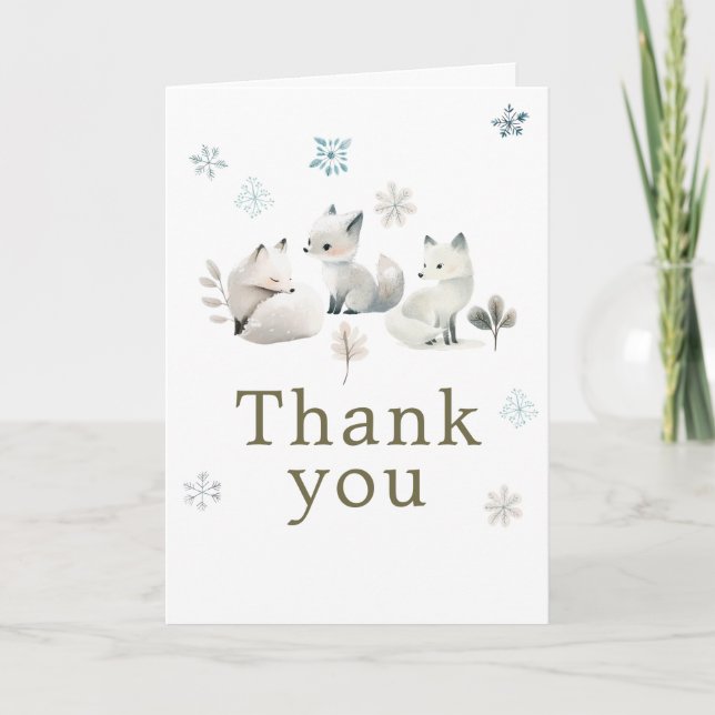 Cute Winter Arctic Wolf Birthday Party Thank You Card (Front)