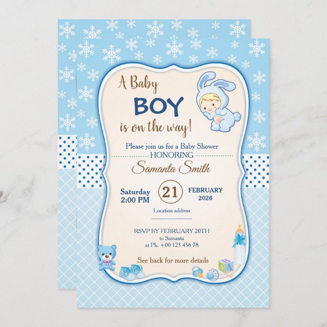 Cute Winter Banny Baby Shower Invitation (Front/Back)
