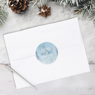Cute Winter Bear Blue Baby Shower Classic Round Sticker