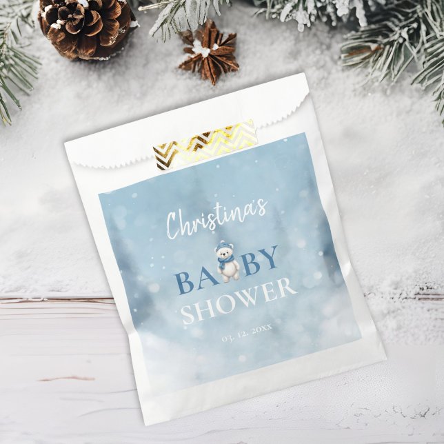Cute Winter Bear Blue Baby Shower Favour Bag (Creator Uploaded)