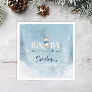 Cute Winter Bear Blue Baby Shower Napkin