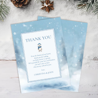 Cute Winter Bear Blue Baby Shower Thank You Card