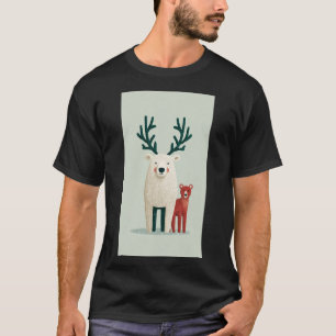 Cute Winter Bear Family Illustration Antler Pola T-Shirt