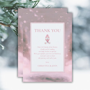Cute Winter Bear Pink Baby Shower Thank You Card