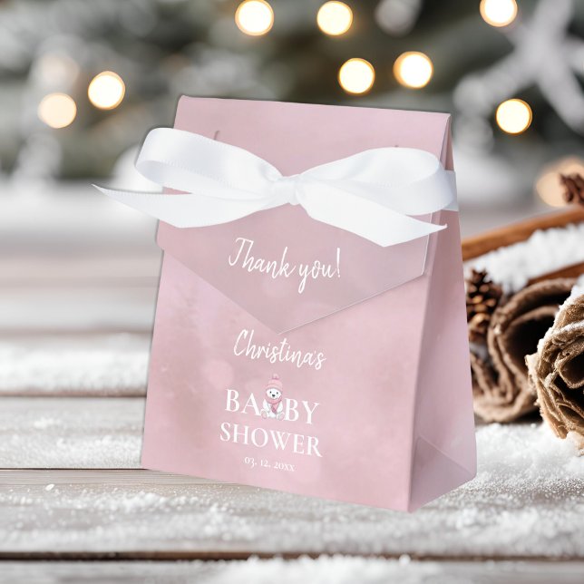 Cute Winter Bear Pink Baby Shower Thank You Favour Box (Creator Uploaded)