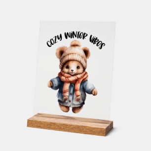 Cute Winter bear vibes word art Acrylic Sign