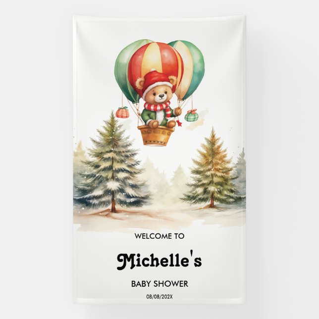 Cute Winter Bear Woodland Animals Baby Shower  Banner (Vertical)