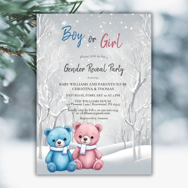 Cute Winter Bears Gender Reveal Party Invitation (Creator Uploaded)