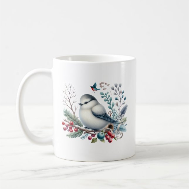 Cute Winter bird add monogram  Coffee Mug (Left)