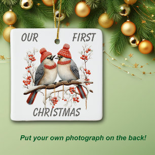 Cute Winter Bird First Christmas Template Ceramic Ornament