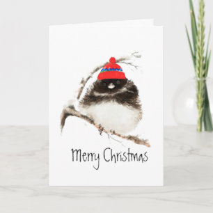 Cute Winter Bird in Hat, Christmas, Humour, Junco Holiday Card