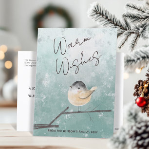 Cute Winter Bird Watercolor Warm Wishes Holiday Postcard