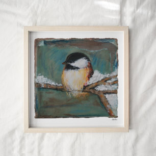 Cute Winter Black Capped Chickadee Art Poster