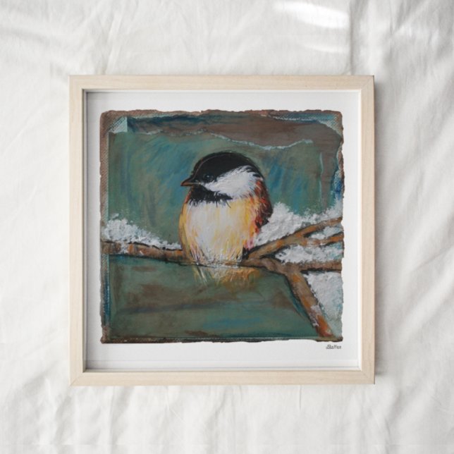 Cute Winter Black Capped Chickadee Art Print (Creator Uploaded)