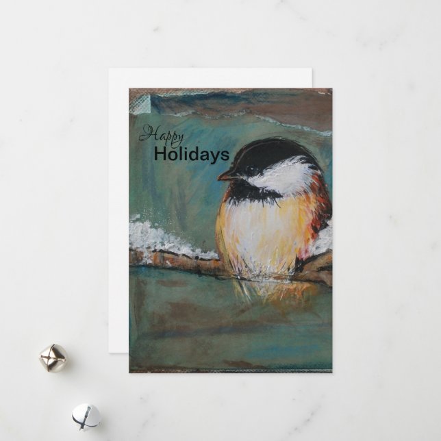 Cute Winter Black Capped Chickadee Holiday Card (Front/Back In Situ)