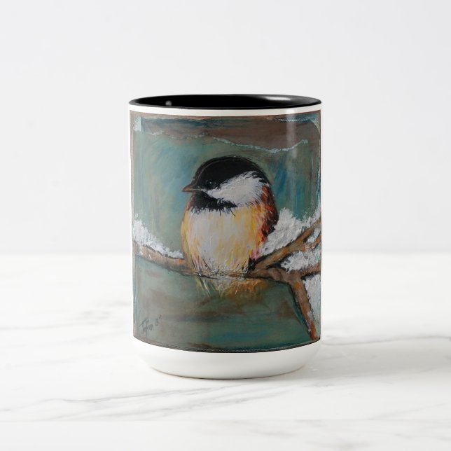 Cute Winter Black Capped Chickadee Mug (Center)
