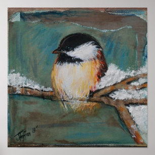 Cute Winter Black Capped Chickadee   Poster