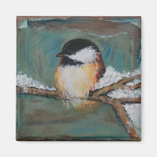 Cute Winter Black Capped Chickadee Song Bird Magnet