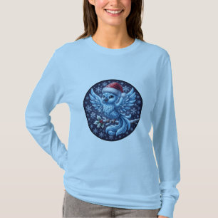 Cute Winter Blue Bird Christmas Santa Hat Ornament T-Shirt