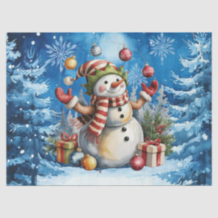 Cute Winter Blue Christmas Snowman  Tissue Paper