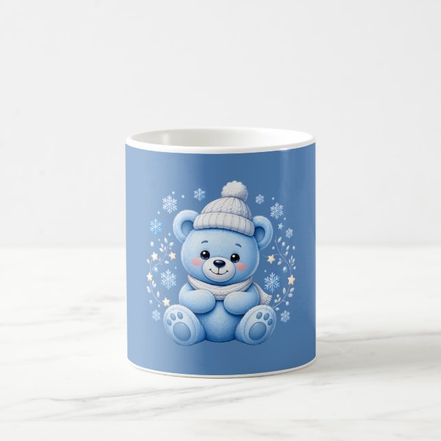 Cute Winter Blue Teddy Bear Coffee Mug (Center)