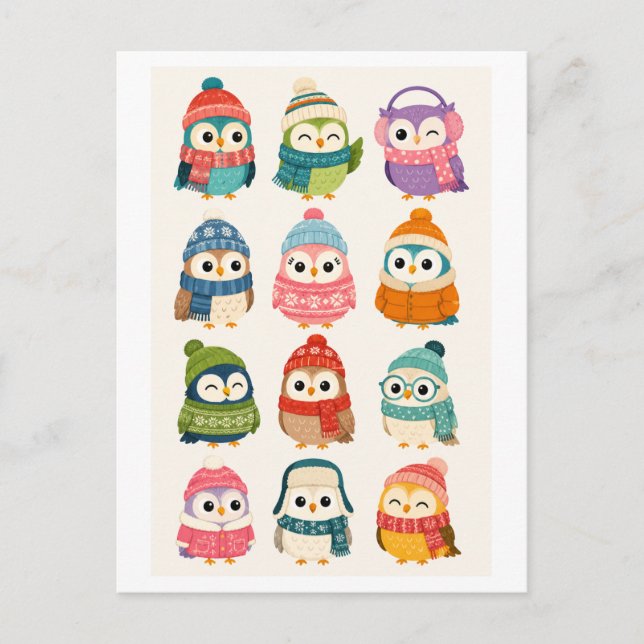 Cute Winter Cartoon Owl Postcard (Front)
