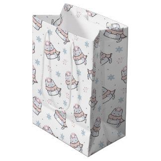 Cute Winter Cat Pattern with Scarves and Snowflake Medium Gift Bag