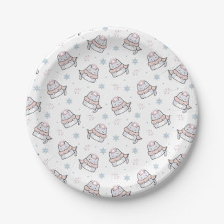 Cute Winter Cat Pattern with Scarves and Snowflake Paper Plate