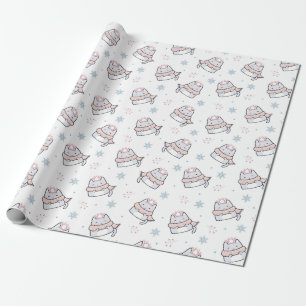 Cute Winter Cat Pattern with Scarves and Snowflake Wrapping Paper