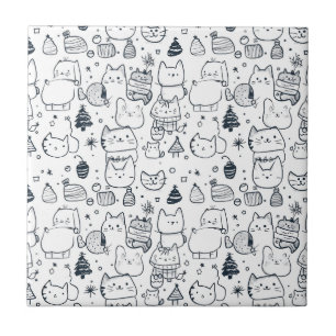 Cute Winter Christmas Doodle Pattern (1) Ceramic Tile