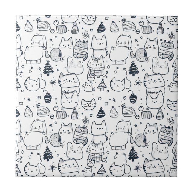 Cute Winter Christmas Doodle Pattern (1) Ceramic Tile (Front)