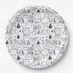 Cute Winter Christmas Doodle Pattern (1) Paper Plate