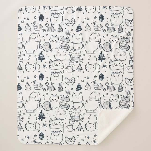 Cute Winter Christmas Doodle Pattern (1) Sherpa Blanket (Front)