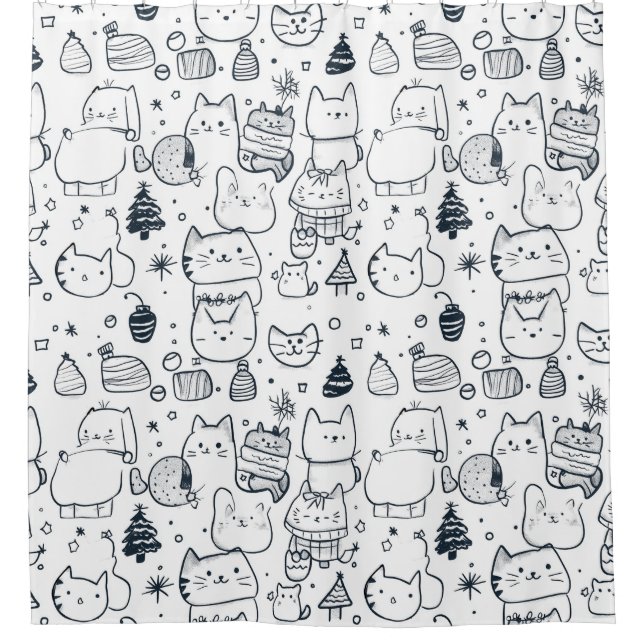 Cute Winter Christmas Doodle Pattern (1) Shower Curtain (Front)
