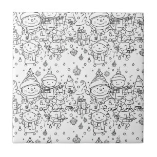 Cute Winter Christmas Doodle Pattern (2) Ceramic Tile