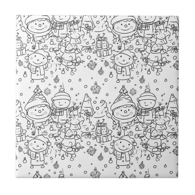 Cute Winter Christmas Doodle Pattern (2) Ceramic Tile (Front)