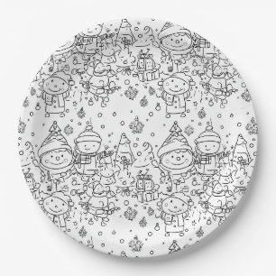 Cute Winter Christmas Doodle Pattern (2) Paper Plate