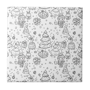 Cute Winter Christmas Doodle Pattern (3) Ceramic Tile