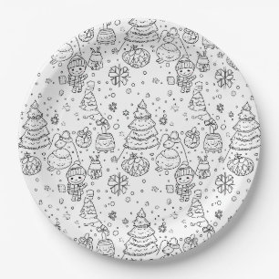Cute Winter Christmas Doodle Pattern (3) Paper Plate