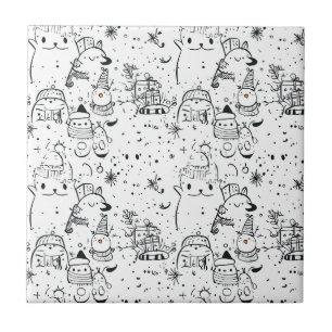 Cute Winter Christmas Doodle Pattern (4) Ceramic Tile