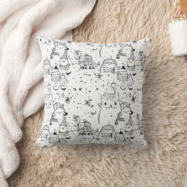 Cute Winter Christmas Doodle Pattern (4) Cushion (Blanket)
