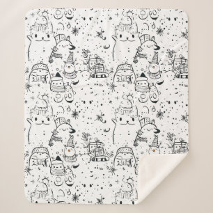 Cute Winter Christmas Doodle Pattern (4) Sherpa Blanket