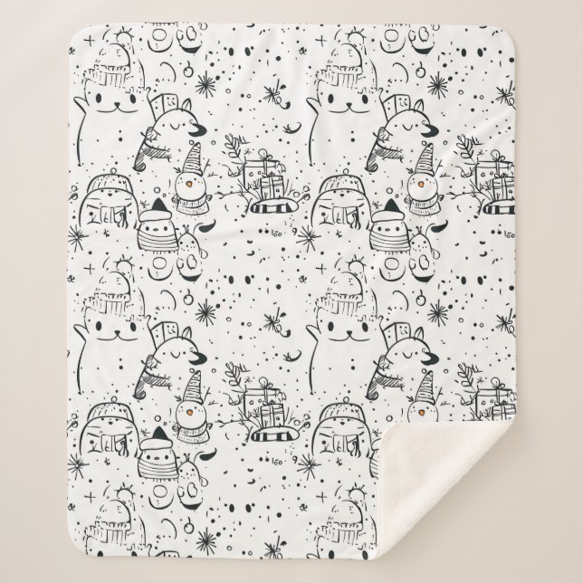 Cute Winter Christmas Doodle Pattern (4) Sherpa Blanket (Front)