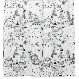 Cute Winter Christmas Doodle Pattern (4) Shower Curtain