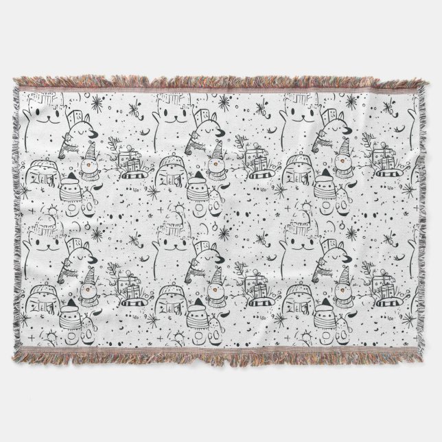 Cute Winter Christmas Doodle Pattern (4) Throw Blanket (Front)