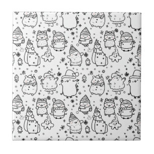 Cute Winter Christmas Doodle Pattern (5) Ceramic Tile