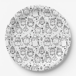 Cute Winter Christmas Doodle Pattern (5) Paper Plate