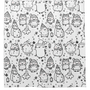 Cute Winter Christmas Doodle Pattern (5) Shower Curtain