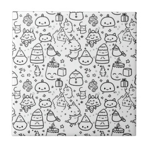 Cute Winter Christmas Doodle Pattern (6) Ceramic Tile